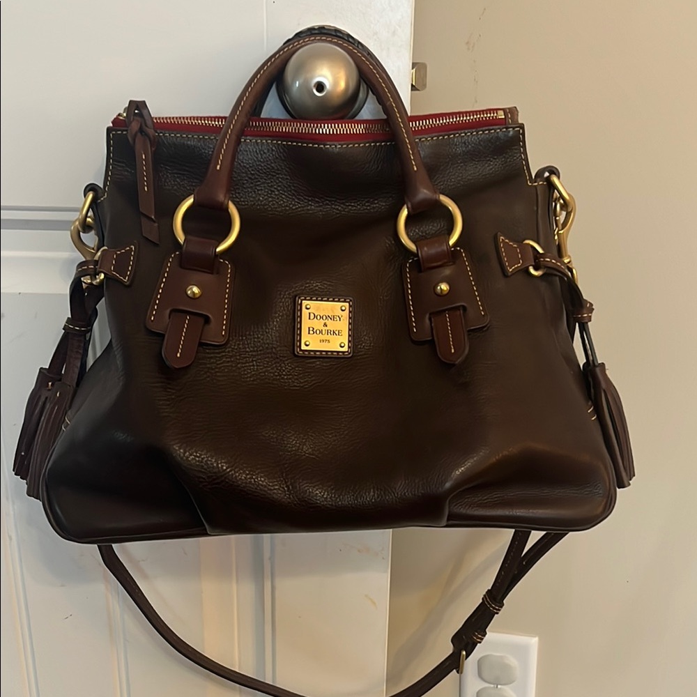 Dooney & Bourke Brown and Gold Satchel with Structured Design